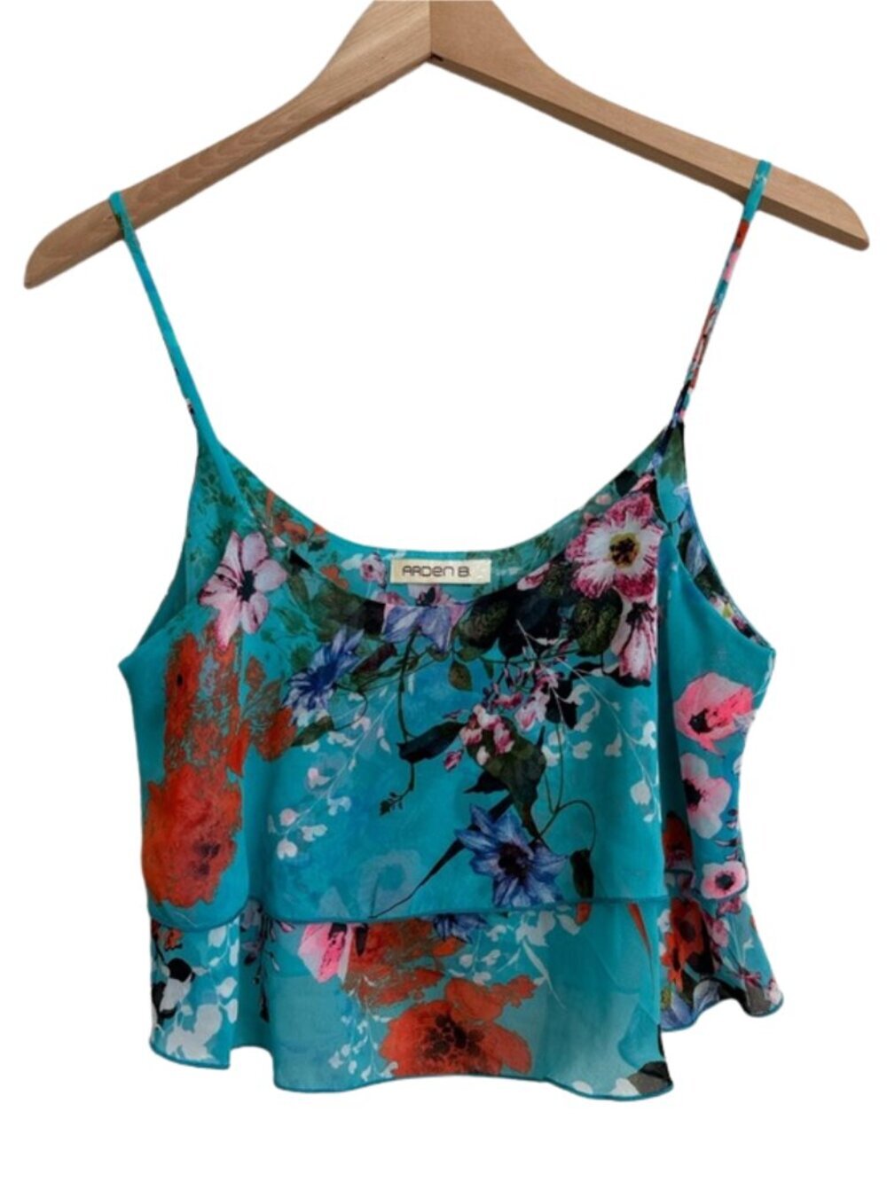 Arden B Floral Chiffon Layered Cami Crop Top Teal Pink Size Small Y2K Retro Blue